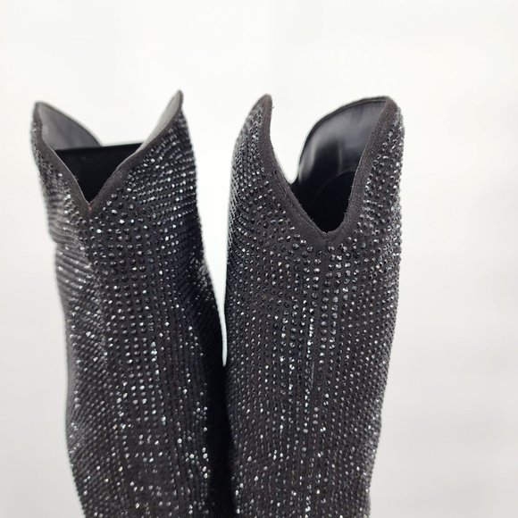 AZALEA WANG Nash Crystal Knee High Cowboy Boots Black NWT - Picture 9 of 13